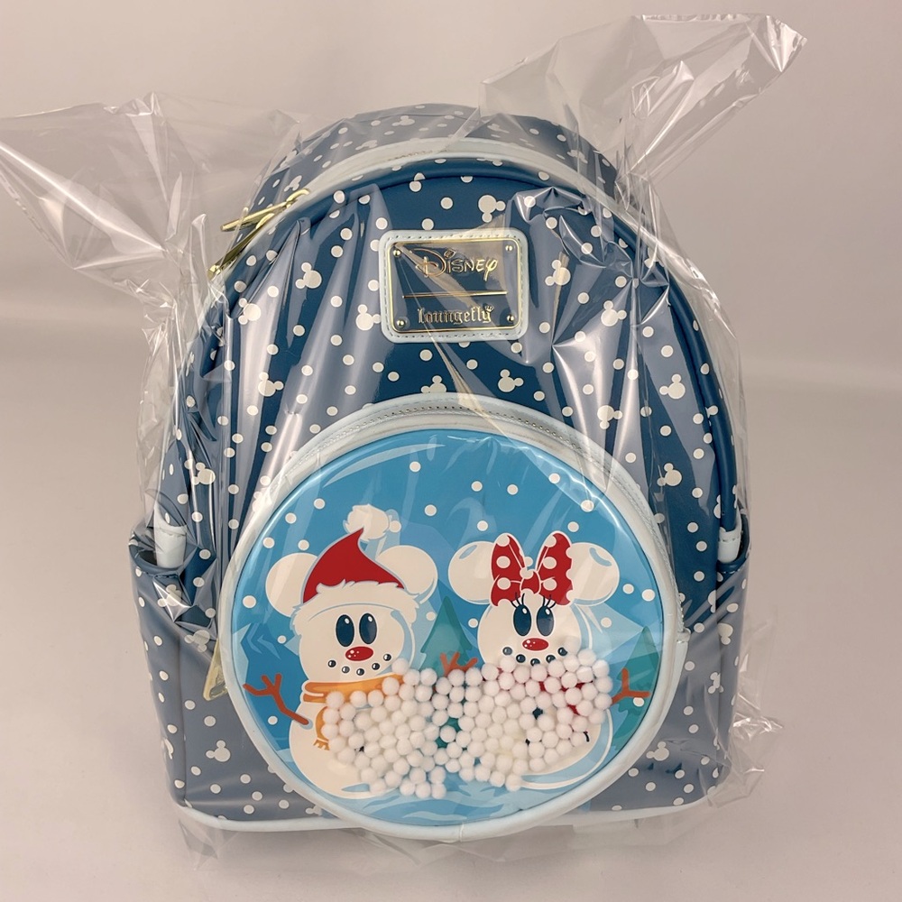 Loungefly Disney Snowman Mickey Minnie Mouse Snowglobe Mini Backpack